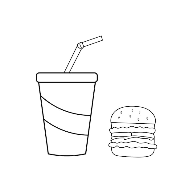 hand drawn vector illustration of fast food icon soda drink and hamburger