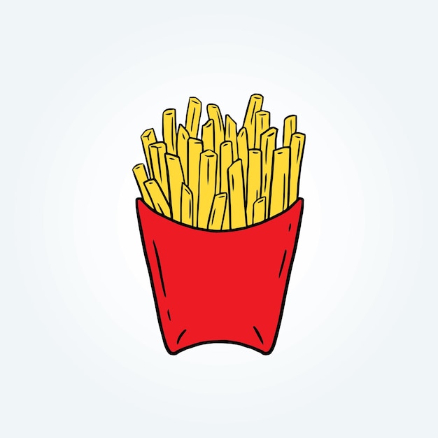 Hand drawn vector illustration of french fried potatoes in paper box