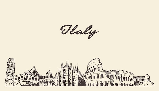 Hand drawn vector illustration of Italian skyline in vintage style