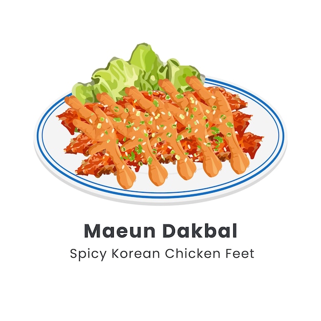 Hand drawn vector illustration of Maeun dakbal or Korean spicy chicken feet