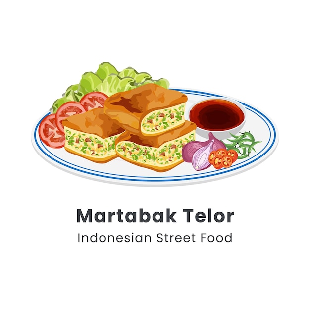 Hand drawn vector illustration of Martabak telor Indonesian traditional street food