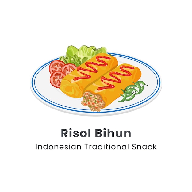 Hand drawn vector illustration of Risol Bihun or Risol Kampung or Fried spring roll Indonesian snack