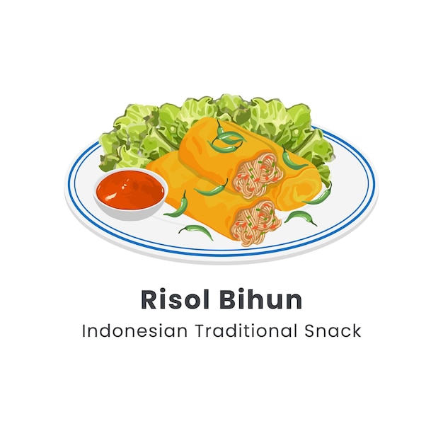 Hand drawn vector illustration of Risol Bihun or Risol Kampung or Fried spring roll Indonesian snack