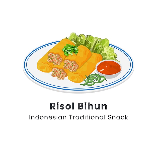 Hand drawn vector illustration of Risol Bihun or Risol Kampung or Fried spring roll Indonesian snack