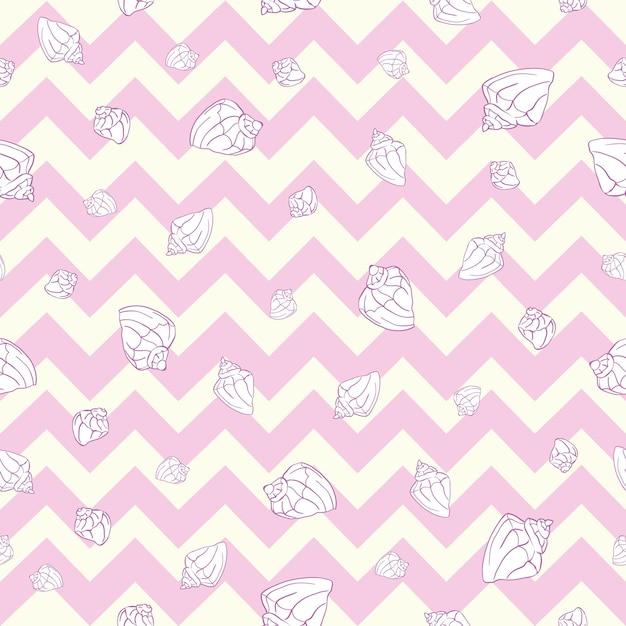 Hand drawn vector illustrations - seamless pattern of seashells. Marine background.