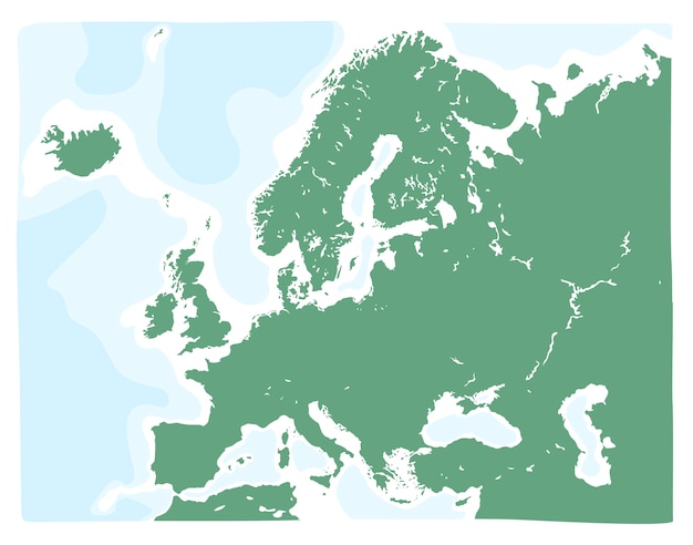 Hand drawn vector map of Europe in green color