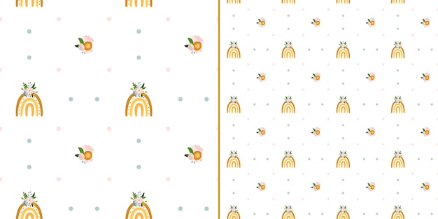 Hand drawn vector seamless backgrounds for kids with cute rainbows Children's texture in scandinavian style for fabric textile clothing nursery decoration Vector illustration