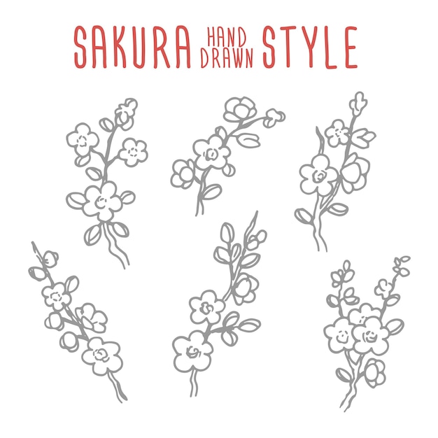 Hand drawn vector vintage sakura branches elements