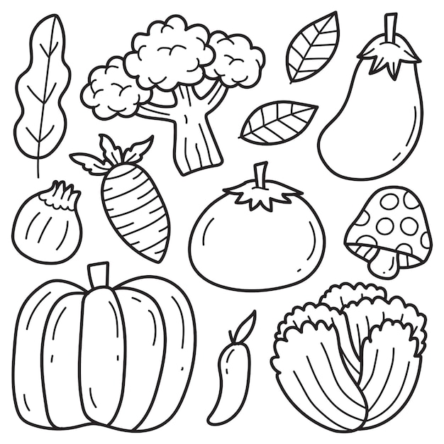 hand drawn vegetable cartoon doodle coloring design