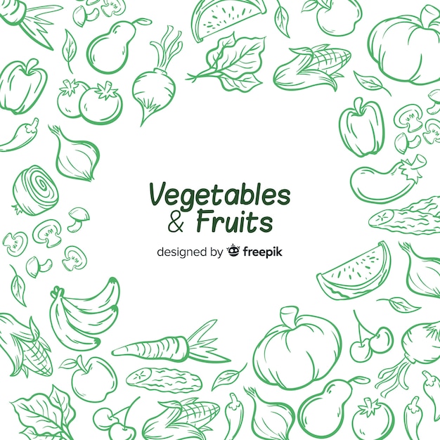 Hand drawn vegetables and fruits background