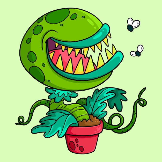 Hand drawn venus flytrap cartoon illustration