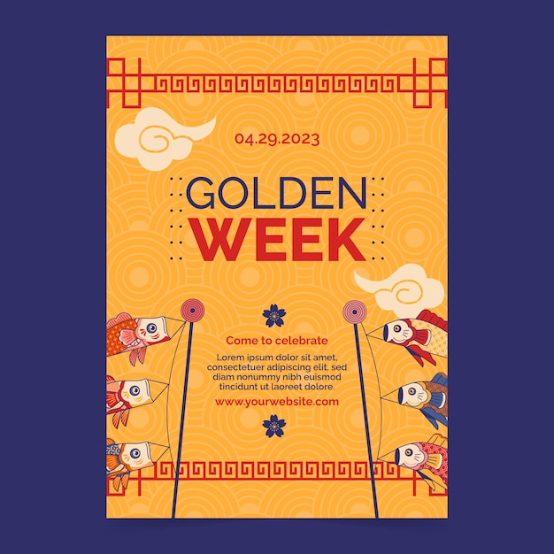 Hand drawn vertical poster template for golden week celebration