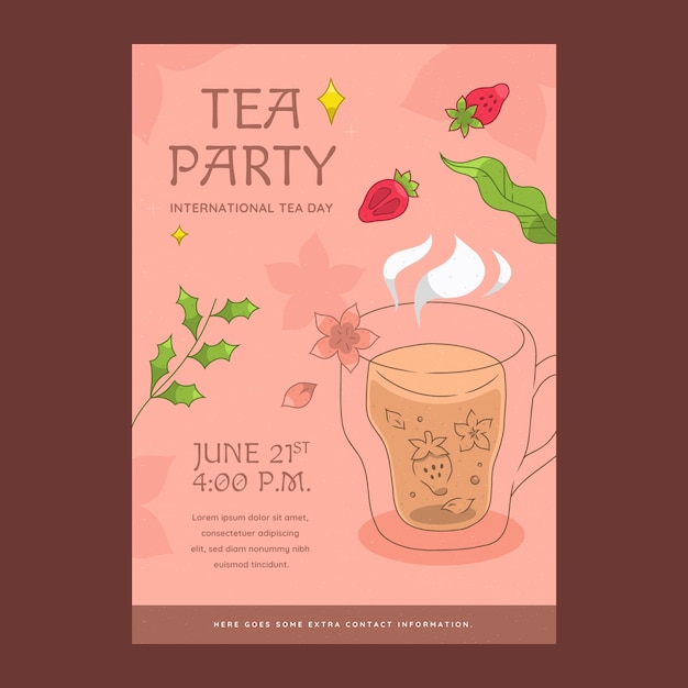 Hand drawn vertical poster template for international tea day awareness