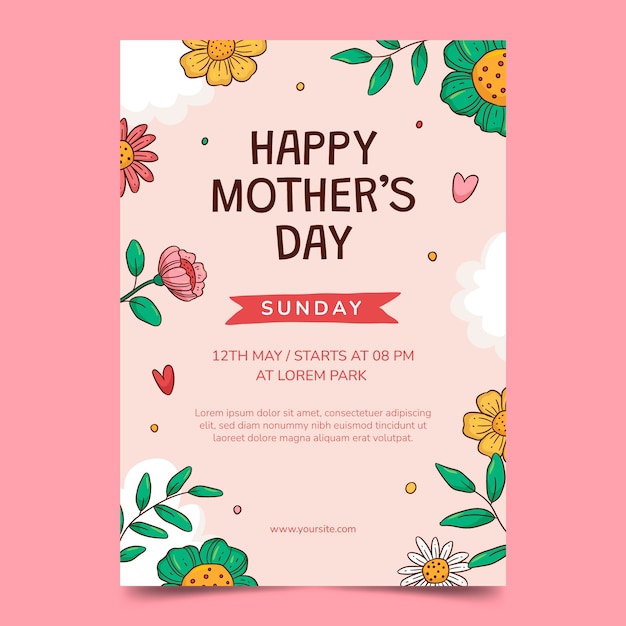 Vector hand drawn vertical poster template for mother's day celebration