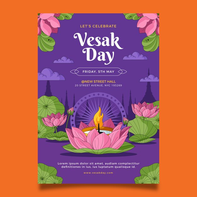 Hand drawn vertical poster template for vesak festival celebration