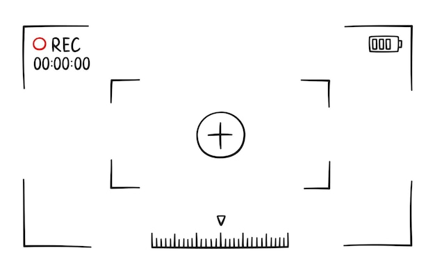 Vector hand drawn viewfinder frame of camera. screen of video recorder digital display. device design template. vector illustration isolated on white background in doodle style