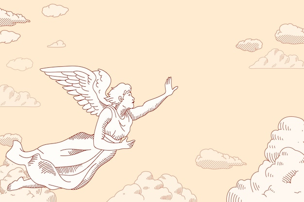 Vector hand drawn vintage angels background