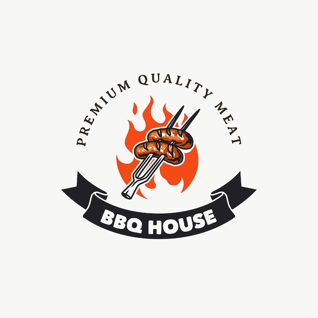 Hand Drawn Vintage Barbeque House Logo Badge