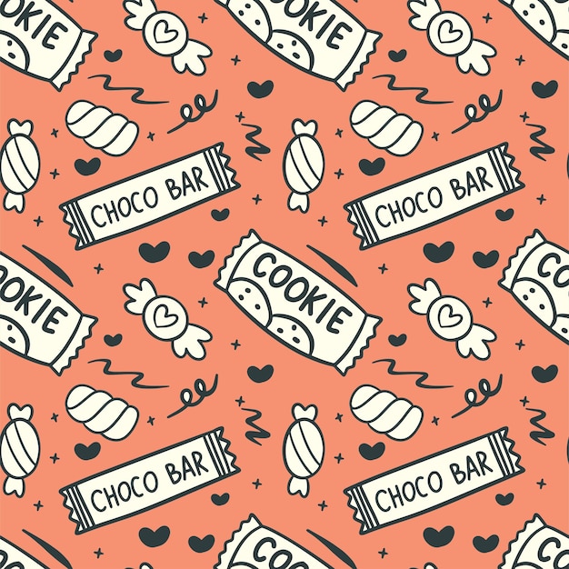 Hand Drawn Vintage Candy Seamless Background Vector Illustration