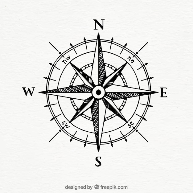 Hand drawn vintage compass