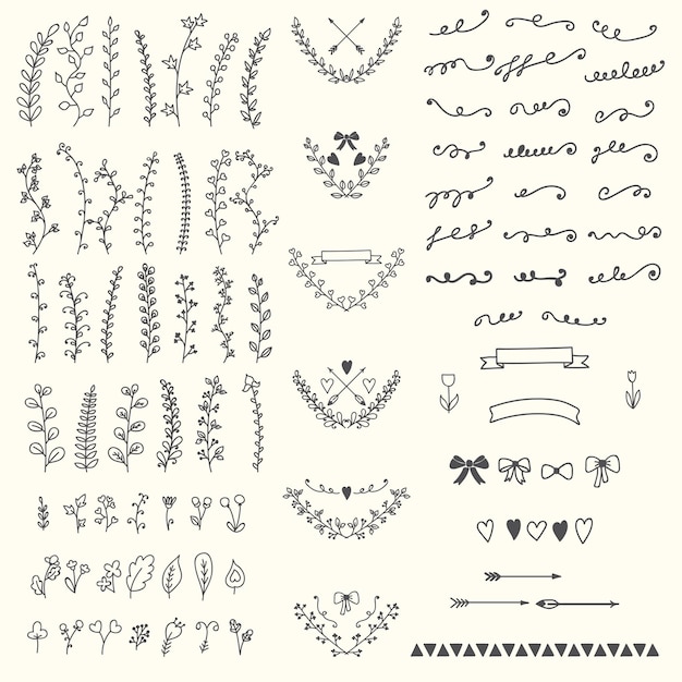 Hand Drawn vintage floral elements Handsketched vector design elements