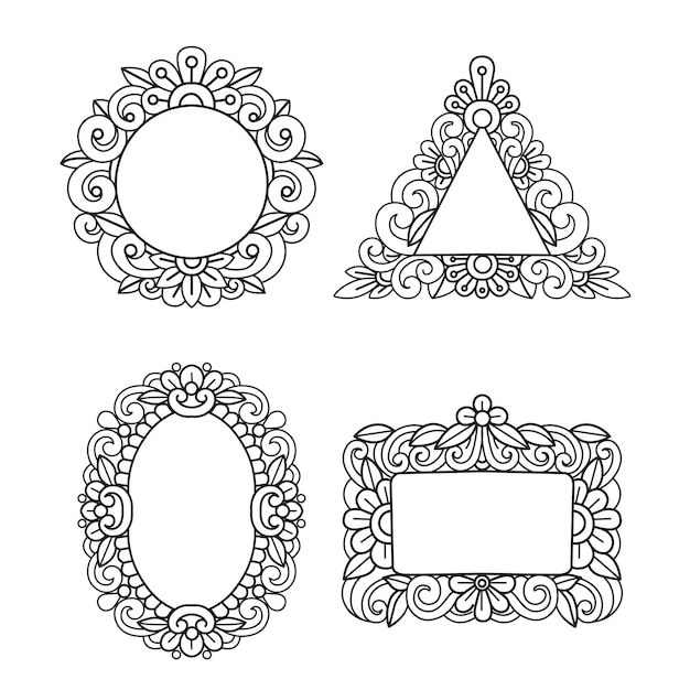 Hand drawn vintage flower frame set