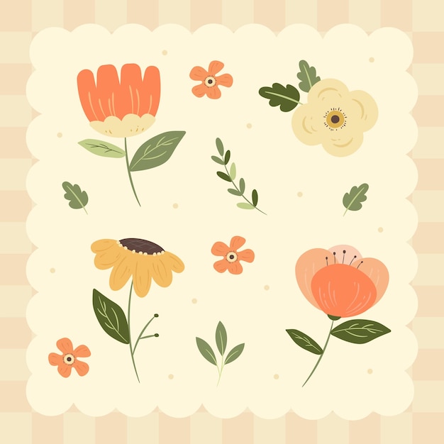 Hand Drawn Vintage Flower Illustration Set