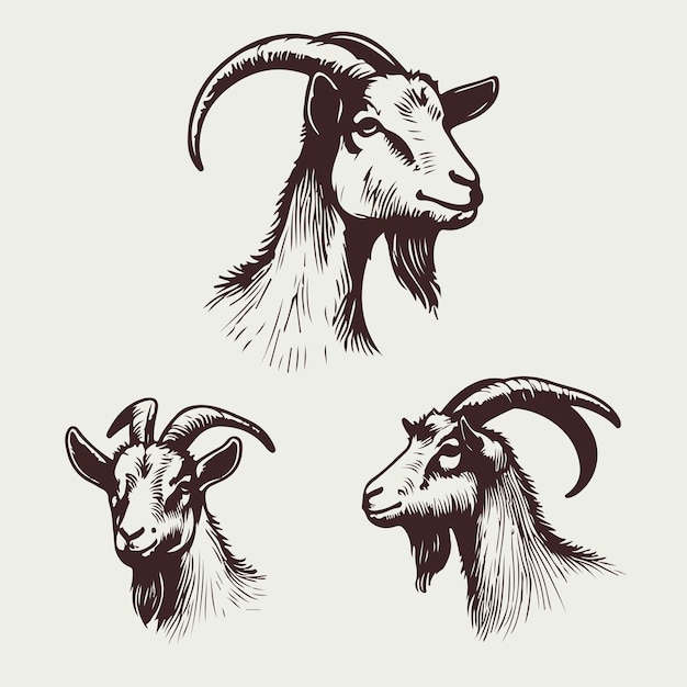 Hand Drawn Vintage Goat Faces