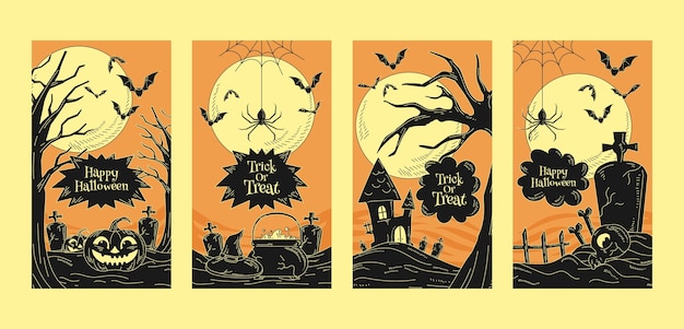 Hand drawn vintage halloween instagram stories collection