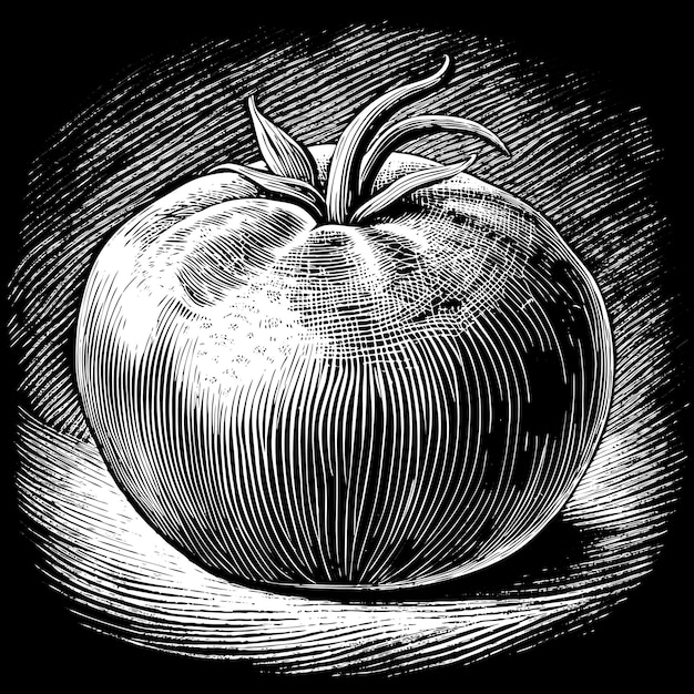 Hand drawn Vintage Illustration of a Tomato on Black Background