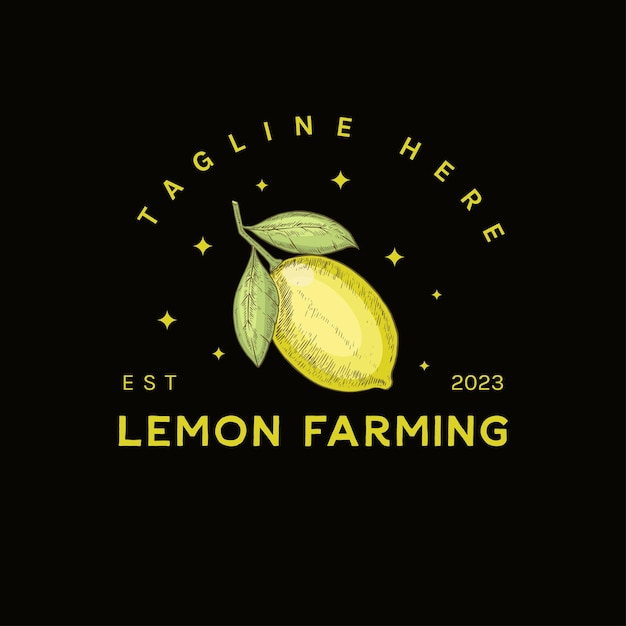 hand drawn vintage lemon farm logo for your branding