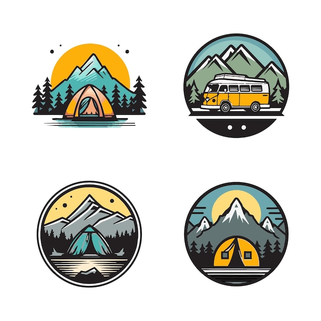 Hand Drawn vintage mountain logo in flat line art style