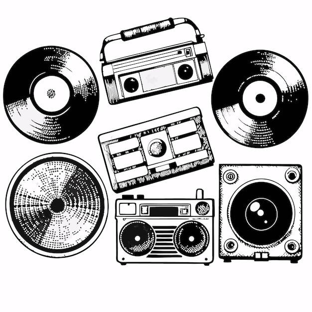 Vector hand drawn vintage music equipment illustration