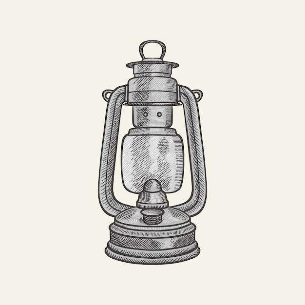 Vector hand drawn vintage oil lantern