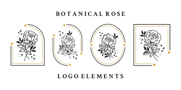 Hand drawn vintage rose flower logo element collection