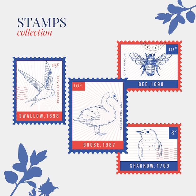 Hand drawn vintage stamp stamp element set