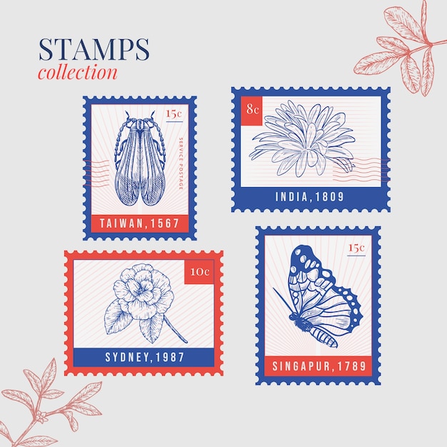 Hand drawn vintage stamp stamp element set