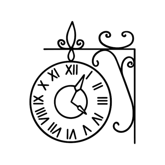 Hand drawn vintage street clock doodle Old watches in sketch style