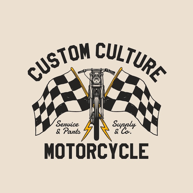 Hand Drawn Vintage style of Motorcycle and garage logo badge