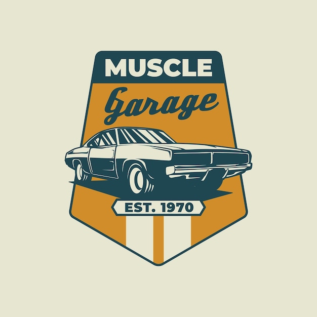 Hand Drawn Vintage style of muscle and classic cars badge