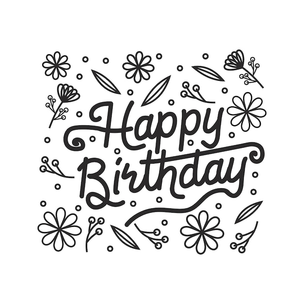 Hand drawn vintage vector petal typography happy birthday text.