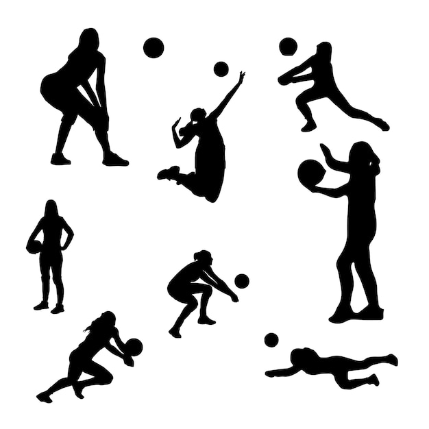 Hand drawn volleyball silhouettes set