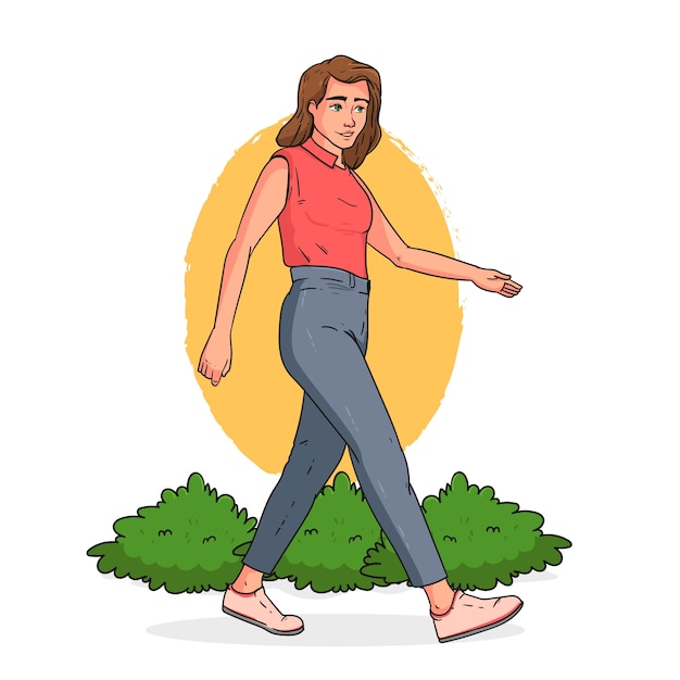 Hand drawn walking  cartoon illustration