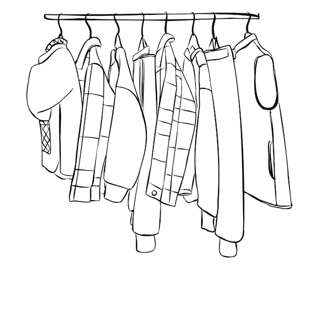 Hand drawn wardrobe sketch Clothes on the hangers