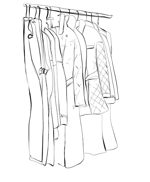 Hand drawn wardrobe sketch Clothes on the hangers