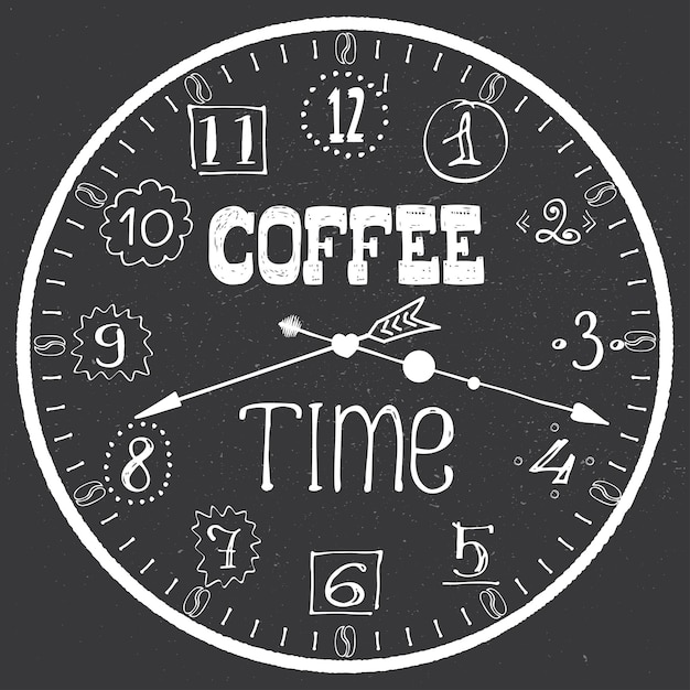 Hand drawn watch with cofee lettering coffee break concept banner