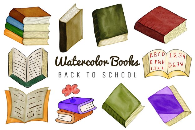 Hand Drawn Watercolor Book Illustration, Back to School