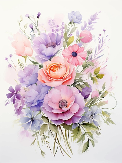 Hand drawn watercolor bouquet of flowers in pastel colors Postcard design Generative ai