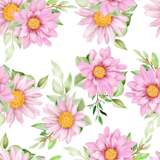 Hand drawn watercolor daisy floral seamless pattern