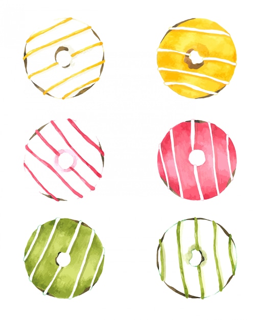 Hand drawn Watercolor Donuts 